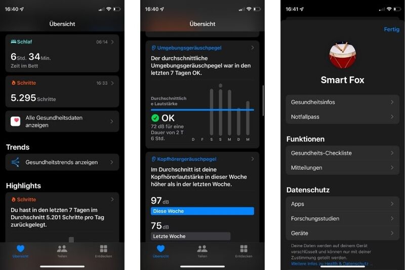 Man sieht die Übersicht in der Health App